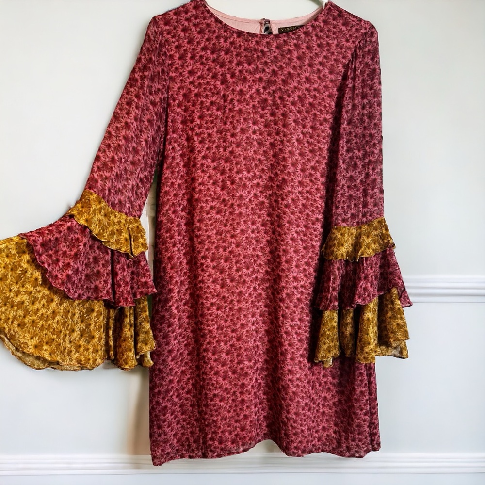Anthropologie Varun Bahl Lanara Shift Dress Bell Sleeve Bohemian